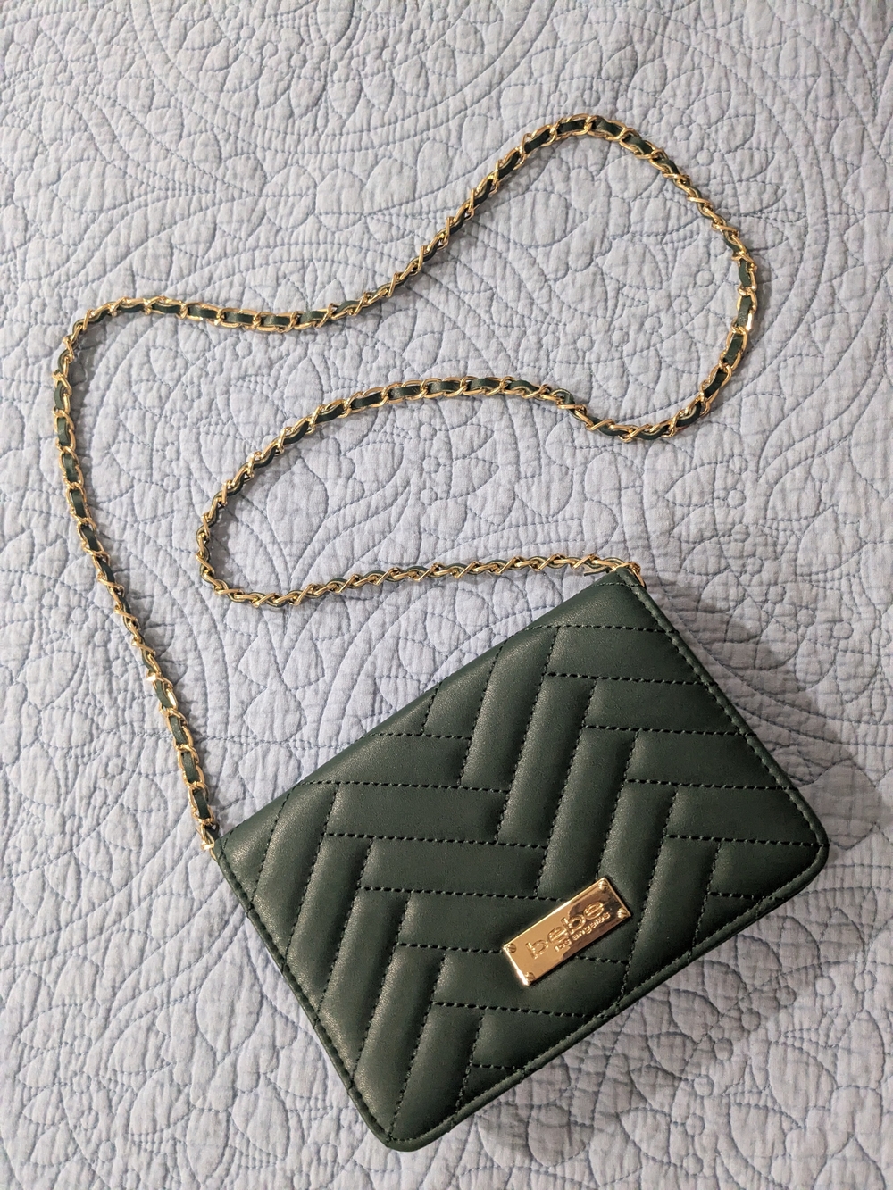 bebe Forest Green Quilted Crossbody